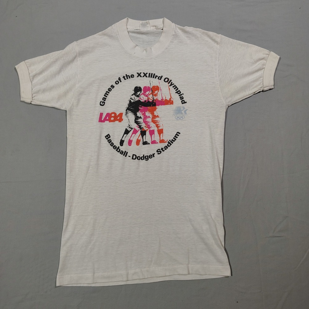 Vtg 1984 LA Olympics Baseball T Shirt M Dodger Stadium LA84 Single Stitch Thin